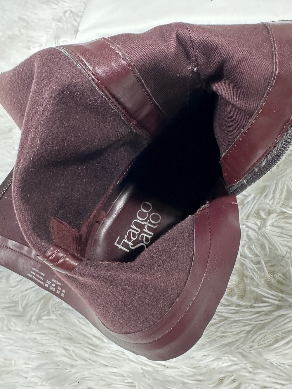 Franco Sarto Gisella Knee High Boots Burgundy Leather Low Heel Side Zip Size 9M - Picture 11 of 15